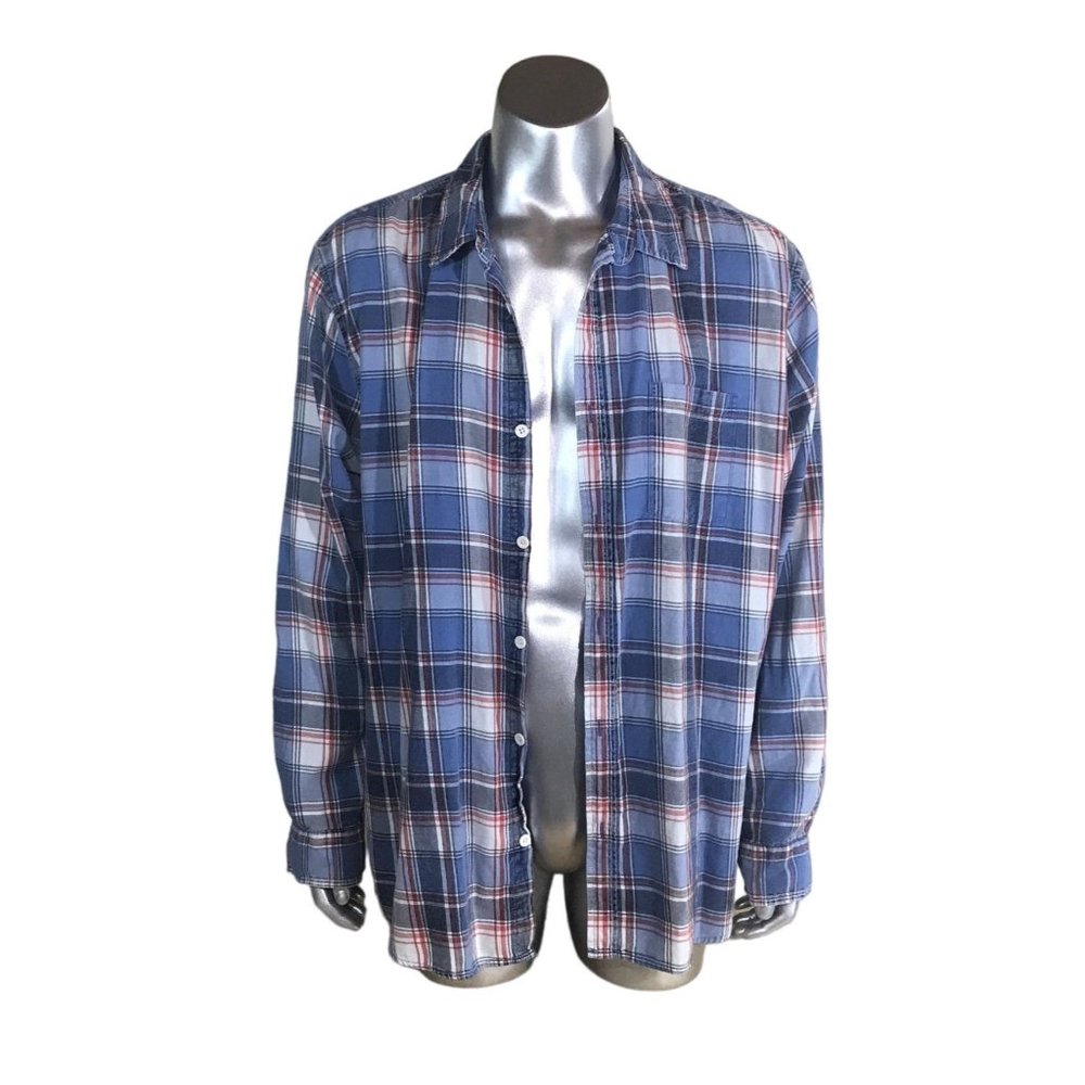 Falls Creek Mens 2XL Blue Plaid Flannel Shirt Soft Comfy Long Sleeve Excellent C
